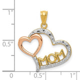 14k Two-Tone Gold Heart Pendant with MOM and Rose Gold Inner Heart