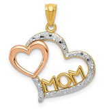 14k Two-Tone Gold Heart Pendant with MOM and Rose Gold Inner Heart