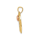 14k Two-Tone Gold Heart Pendant with Mom Script, Rose Accent, Filigree Design