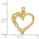 14k Yellow Gold Heart Pendant with Infinity Symbol and Mom Word