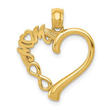 14k Yellow Gold Heart Pendant with Infinity Symbol and Mom Word