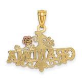 #1 Grandma Words With Rose Flower Charm Pendant in Real 14k Multi-Tone Gold