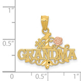 #1 Grandma Words With Rose Flower Charm Pendant in Real 14k Multi-Tone Gold