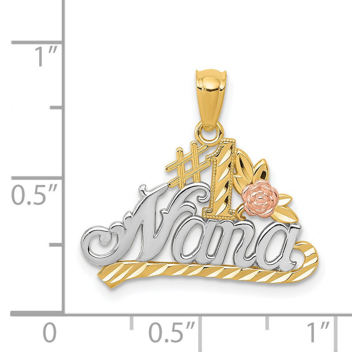 #1 Nana Words And Rose Flower Charm Pendant in Real 14k Multi-Tone Gold