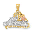 #1 Nana Words And Rose Flower Charm Pendant in Real 14k Multi-Tone Gold