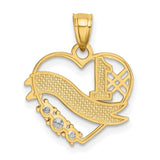 #1 Daughter Words And CZ Open Heart Charm Pendant in Real 14k Multi-Tone Gold