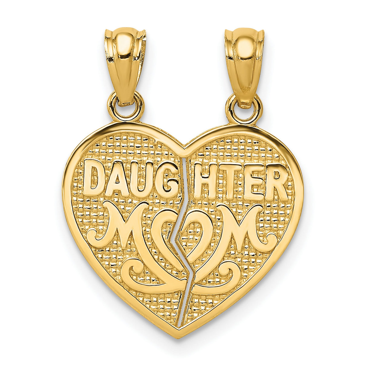 14k Yellow Gold Heart Pendant with Break-Apart Mom and Daughter Design