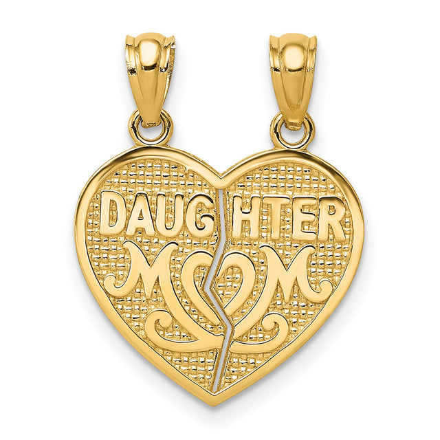 14k Yellow Gold Heart Pendant with Break-Apart Mom and Daughter Design