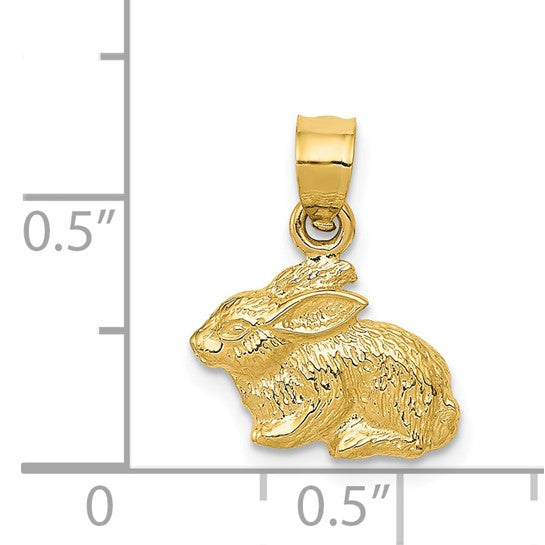 14k Yellow Gold Rabbit Pendant, Textured Bunny Charm Symbolizing Fertility and Luck
