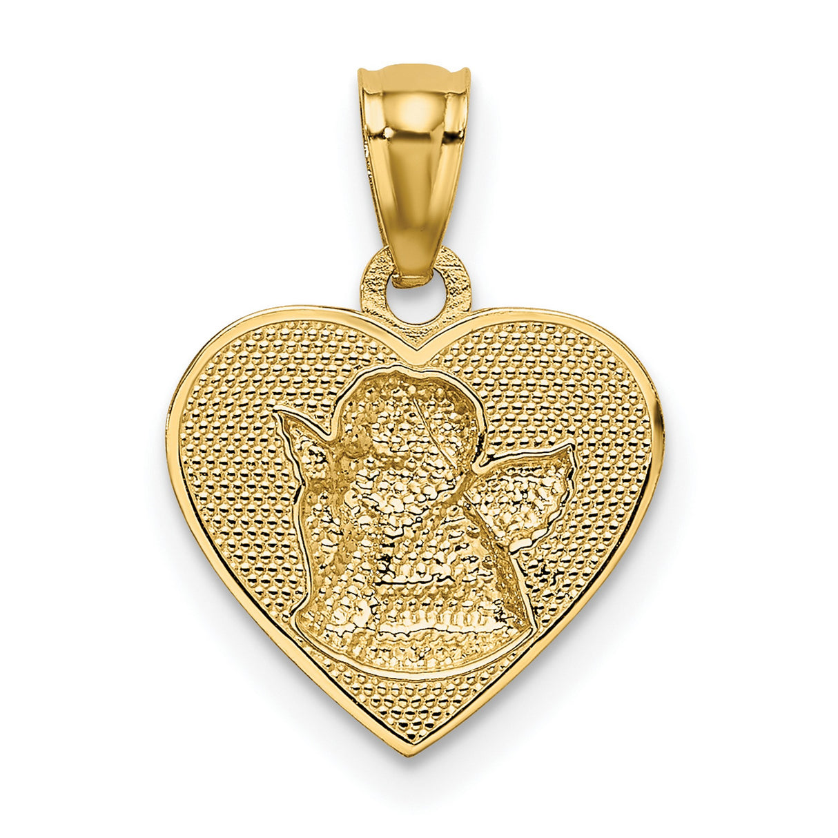 Guardian Angel Cherub Textured Heart Charm Pendant in Real 14k Multi-Tone Gold