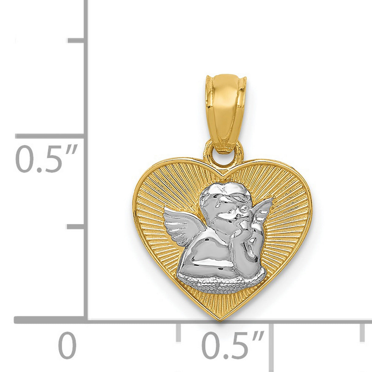 Guardian Angel Cherub Textured Heart Charm Pendant in Real 14k Multi-Tone Gold