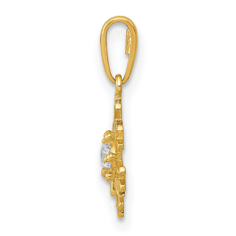 14k Yellow Gold Snowflake Pendant with Cubic Zirconia Center, Winter Holiday Jewelry for Women