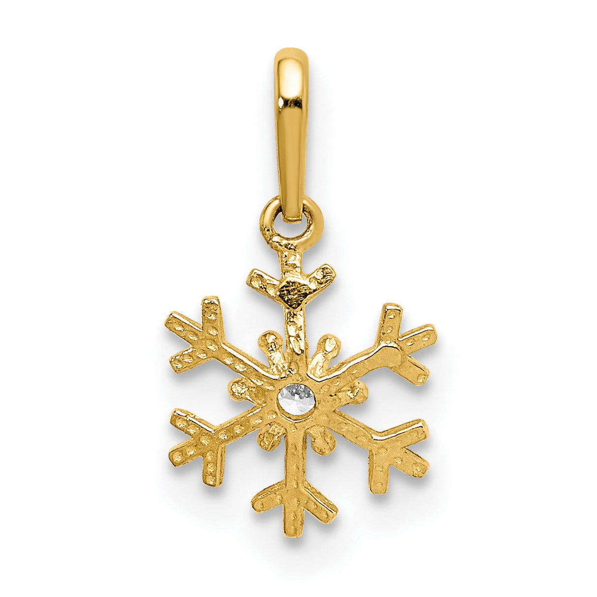 14k Yellow Gold Snowflake Pendant with Cubic Zirconia Center, Winter Holiday Jewelry for Women