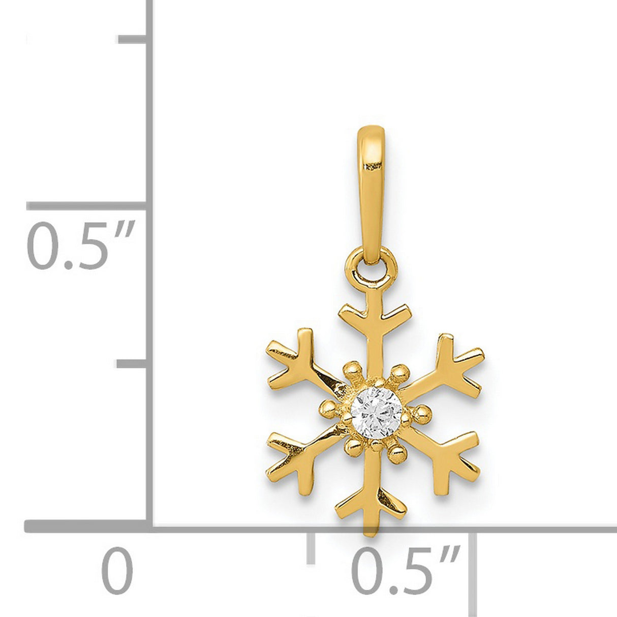 14k Yellow Gold Snowflake Pendant with Cubic Zirconia Center, Winter Holiday Jewelry for Women