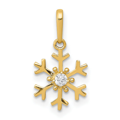 14k Yellow Gold Snowflake Pendant with Cubic Zirconia Center, Winter Holiday Jewelry for Women
