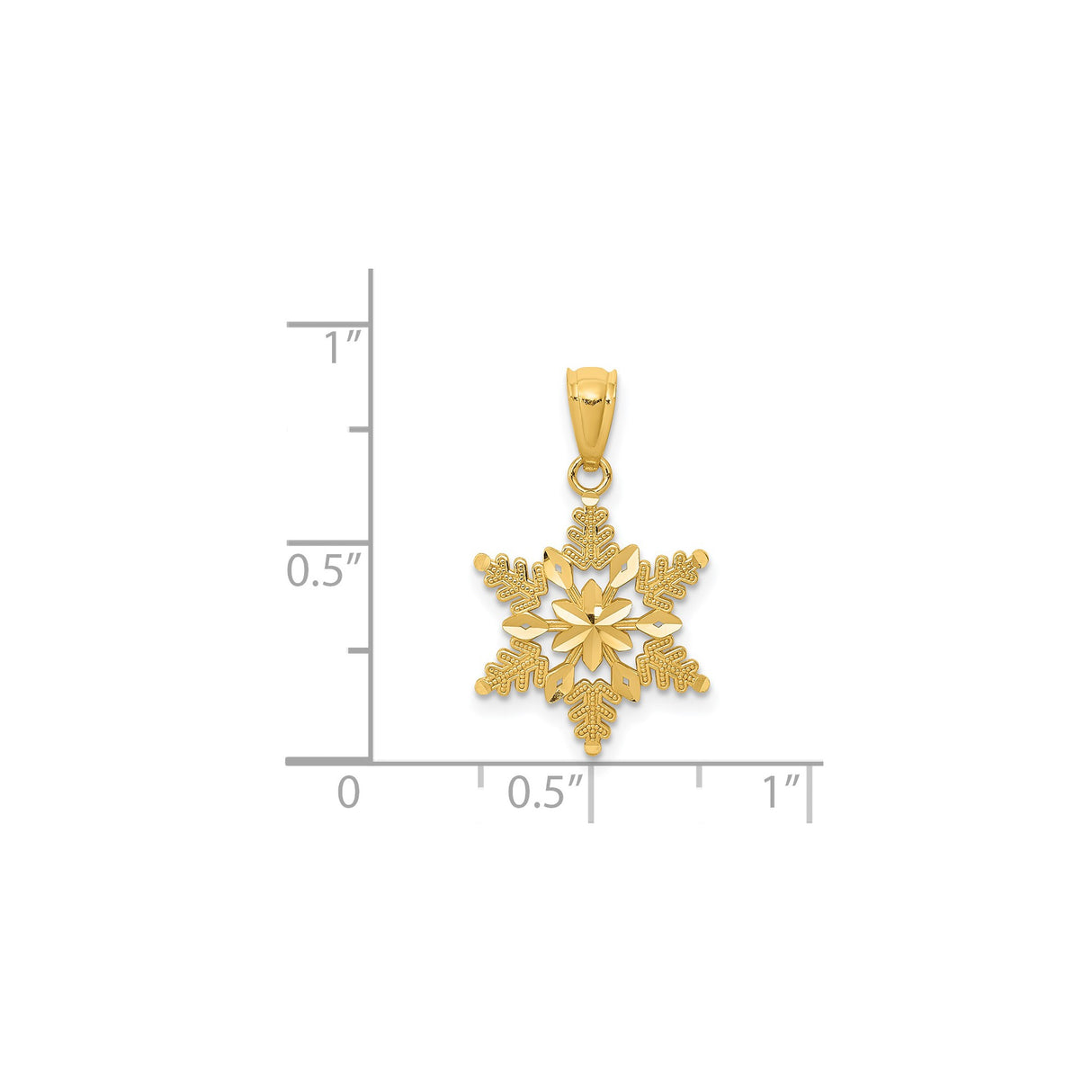 14k Yellow Gold Snowflake Pendant, Six-Pointed Symmetrical Design, Winter Charm for Women