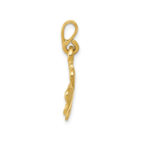 14k Yellow Gold Four Leaf Clover Pendant, Textured Petals, Irish Celtic Luck Charm