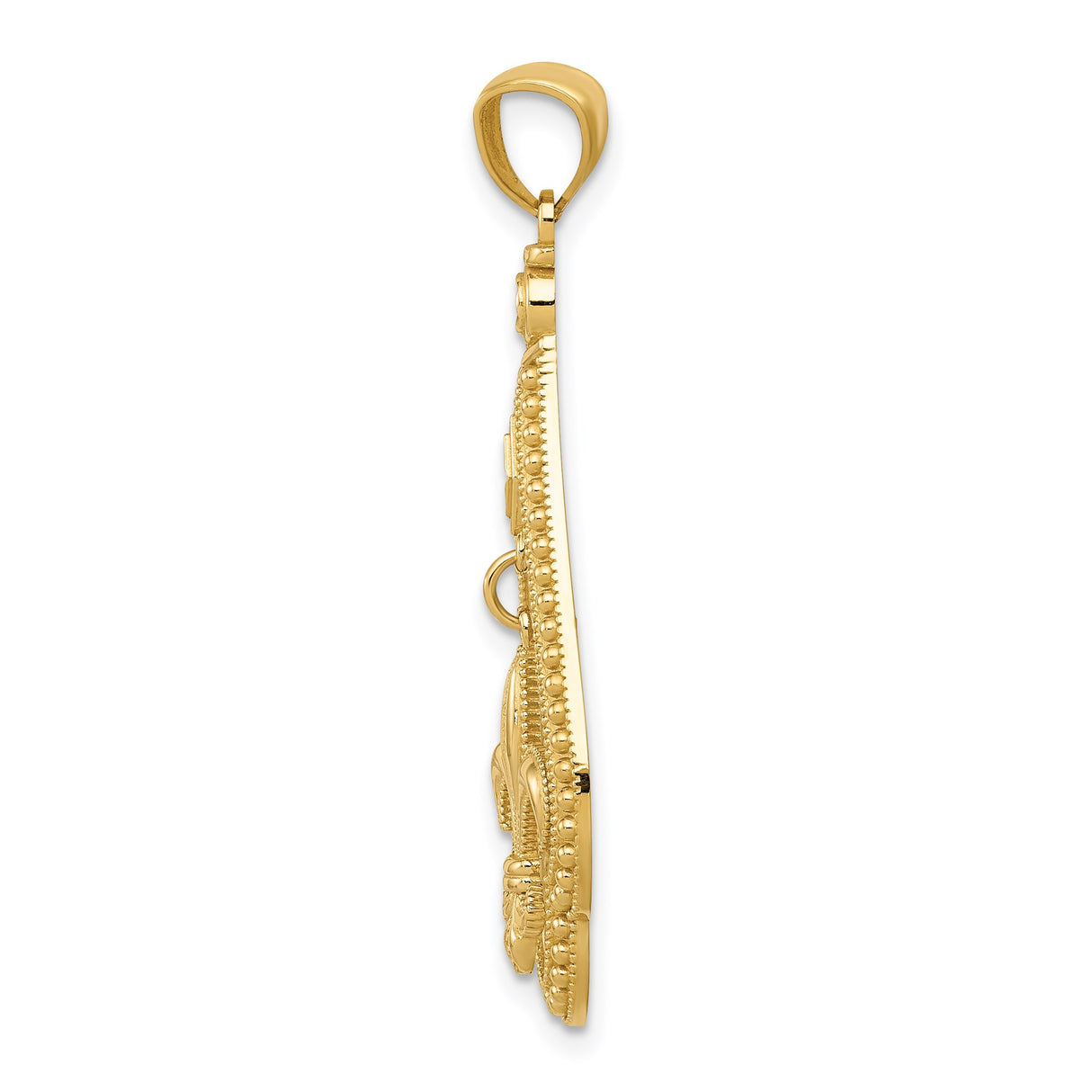 14k Yellow Gold Teardrop Fleur-de-Lis Pendant, Christian Symbol Charm, Vintage French Design