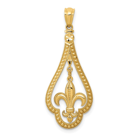 14k Yellow Gold Teardrop Fleur-de-Lis Pendant, Christian Symbol Charm, Vintage French Design