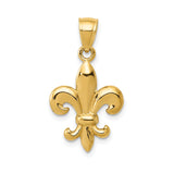 14k Yellow Gold Fleur De Lis Pendant, Polished French Symbol Charm for Women or Unisex