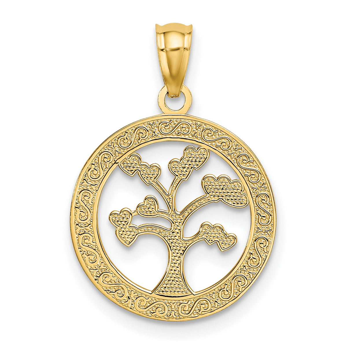14k Yellow Gold Family Tree Pendant with Heart Accents, Unity and Heritage Symbolic Jewelry