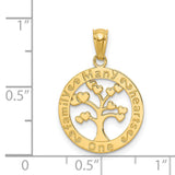 14k Yellow Gold Family Tree Pendant with Heart Accents, Unity and Heritage Symbolic Jewelry