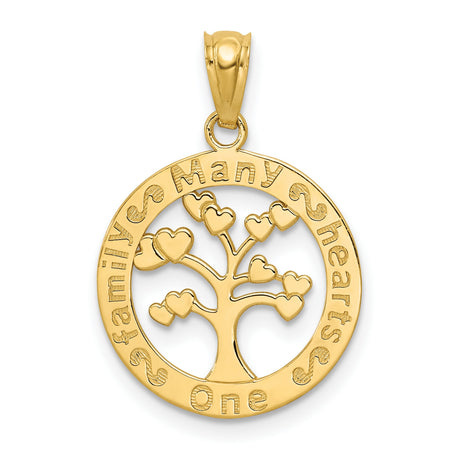14k Yellow Gold Family Tree Pendant with Heart Accents, Unity and Heritage Symbolic Jewelry