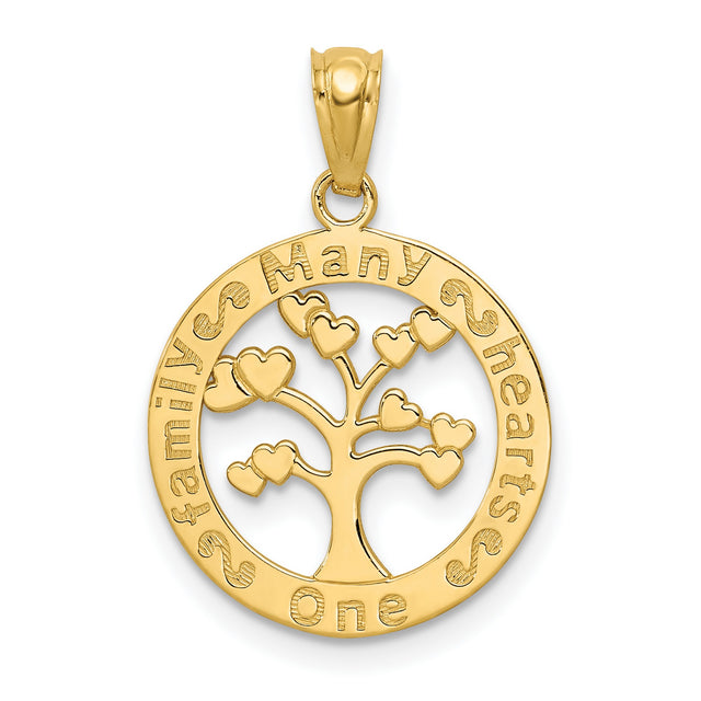 14k Yellow Gold Family Tree Pendant with Heart Accents, Unity and Heritage Symbolic Jewelry