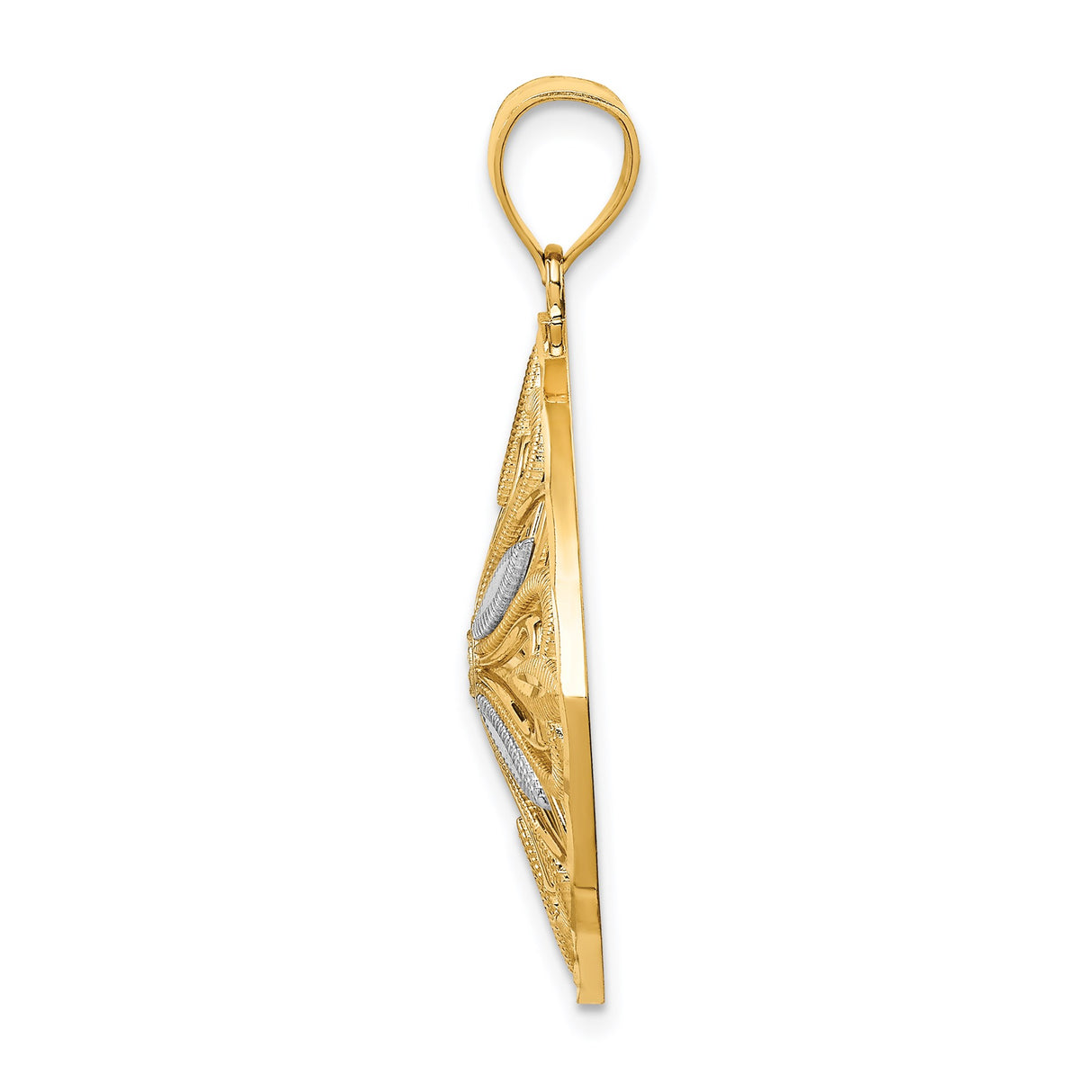 14k Multi-Tone Gold Floral Pendant with Diamond-Shaped Frame and Openwork Flower Motif