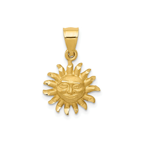 14k Yellow Gold Sun Face Pendant, Serene Expression, Celestial and Spiritual Jewelry Charm