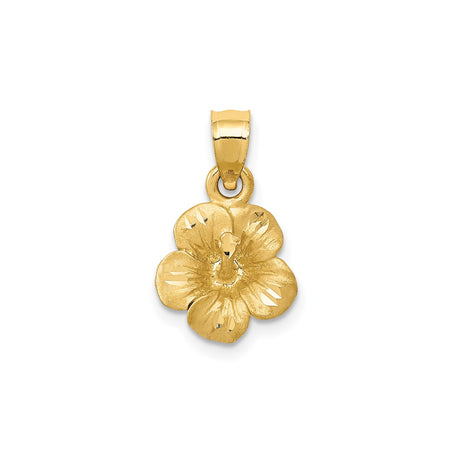14k Yellow Gold Hibiscus Flower Pendant, Tropical Blossom Charm for Women