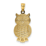 14k Multi-Tone Gold Owl Pendant with Textured Detailing and High Polish Finish for Women