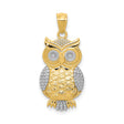 14k Multi-Tone Gold Owl Pendant with Textured Detailing and High Polish Finish for Women