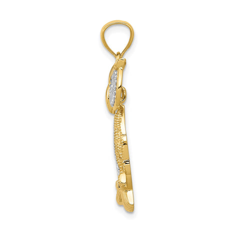 14k Multi-Tone Gold Owl Pendant, Two-Tone Bird Charm with Perched Design
