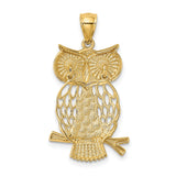 14k Multi-Tone Gold Owl Pendant, Two-Tone Bird Charm with Perched Design