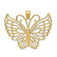 14k Yellow Gold Butterfly Pendant with Intricate Filigree Wings, Polished Finish
