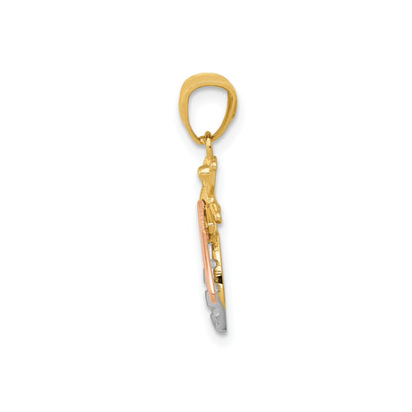 14k Two-Tone Gold Bee Pendant with Yellow, White, and Rose Gold Detailing, Insect Charm for Women