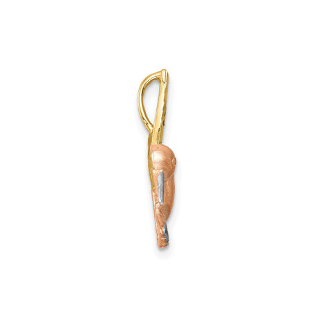 14k Two Tone Gold Hummingbird Pendant with Yellow, White, and Rose Accents, Nature Bird Charm for Women