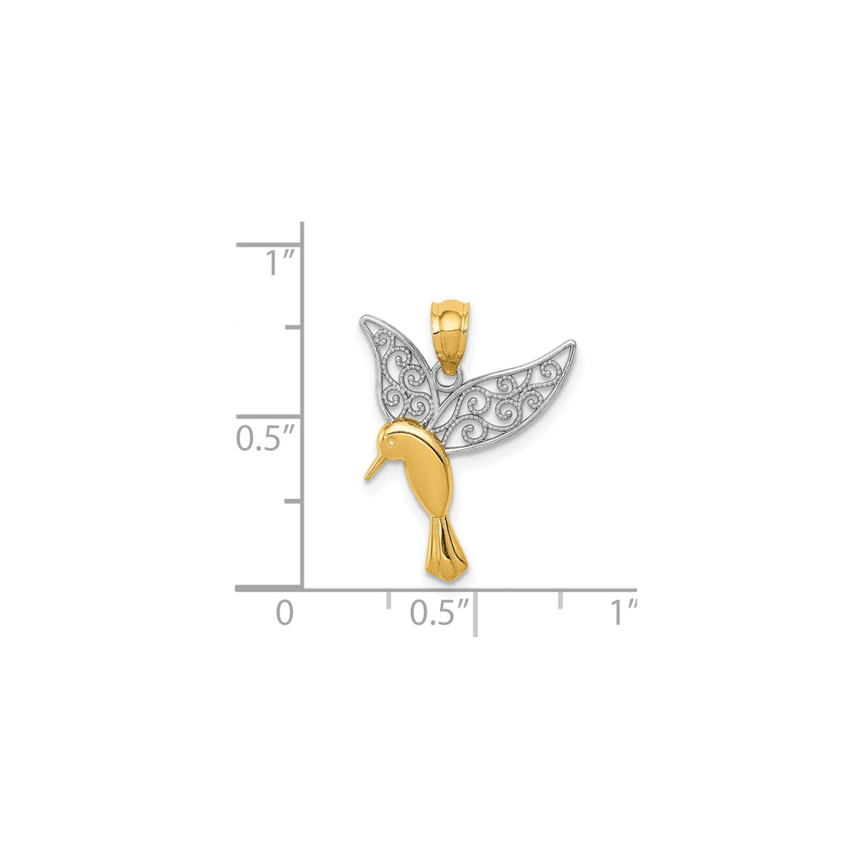 14k Multi-Tone Gold Hummingbird Pendant with Rhodium Filigree Wings, Nature-Inspired Christian Jewelry