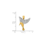 14k Multi-Tone Gold Hummingbird Pendant with Rhodium Filigree Wings, Nature-Inspired Christian Jewelry