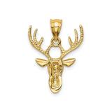 14k Yellow Gold Deer Head Pendant with Detailed Antlers, Stag Symbol for Men