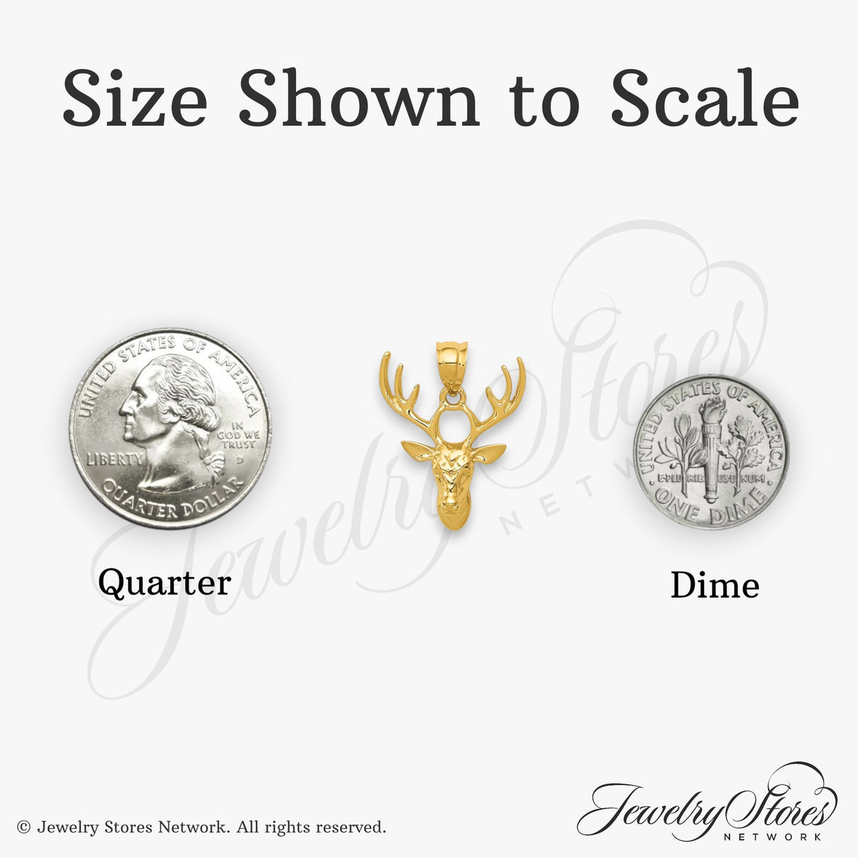 14k Yellow Gold Deer Head Pendant with Detailed Antlers, Stag Symbol for Men
