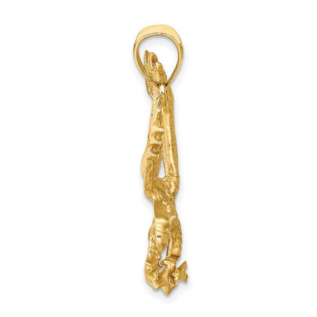 14k Yellow Gold Eagle Pendant with Outstretched Wings, Patriotic American Symbol for Men