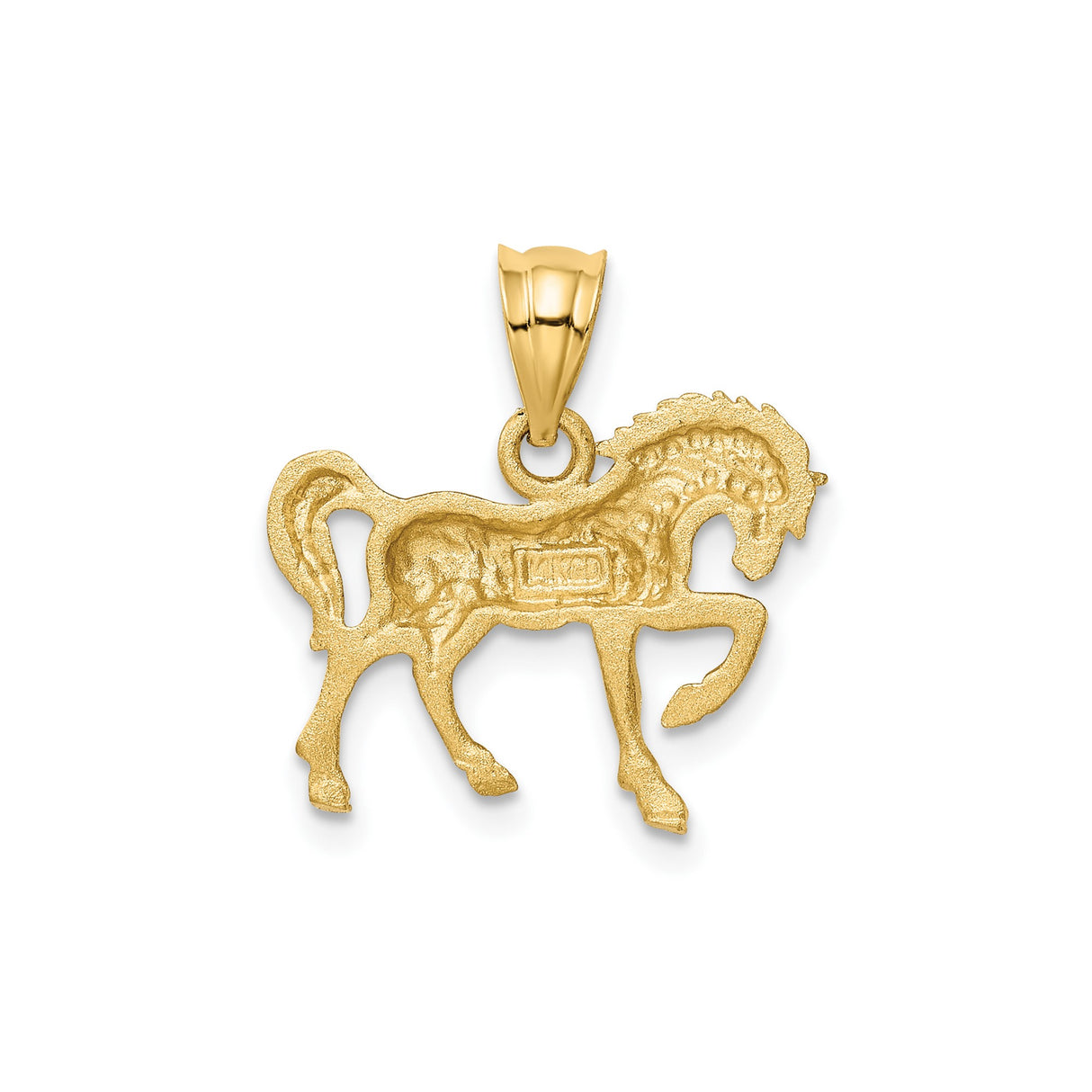 14k Yellow Gold Prancing Horse Pendant, Satin Polished Equestrian Charm for Women or Unisex