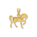 14k Yellow Gold Prancing Horse Pendant, Satin Polished Equestrian Charm for Women or Unisex