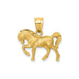 14k Yellow Gold Prancing Horse Pendant, Satin Polished Equestrian Charm for Women or Unisex