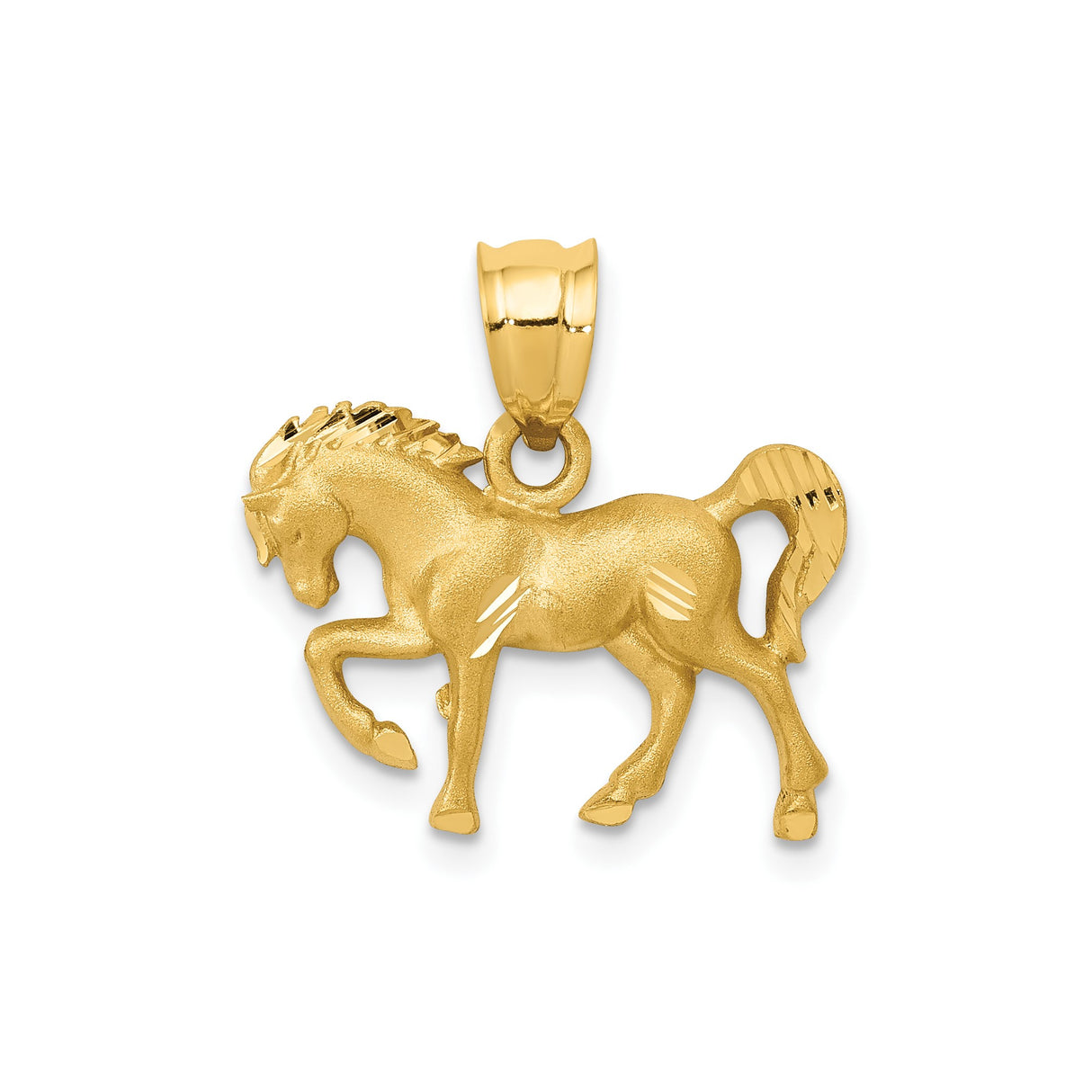 14k Yellow Gold Prancing Horse Pendant, Satin Polished Equestrian Charm for Women or Unisex