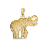 14k Yellow Gold Elephant Pendant with Raised Trunk Symbolizing Luck and Strength
