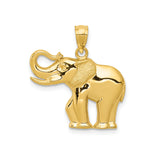 14k Yellow Gold Elephant Pendant with Raised Trunk Symbolizing Luck and Strength