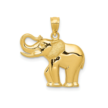 14k Yellow Gold Elephant Pendant with Raised Trunk Symbolizing Luck and Strength
